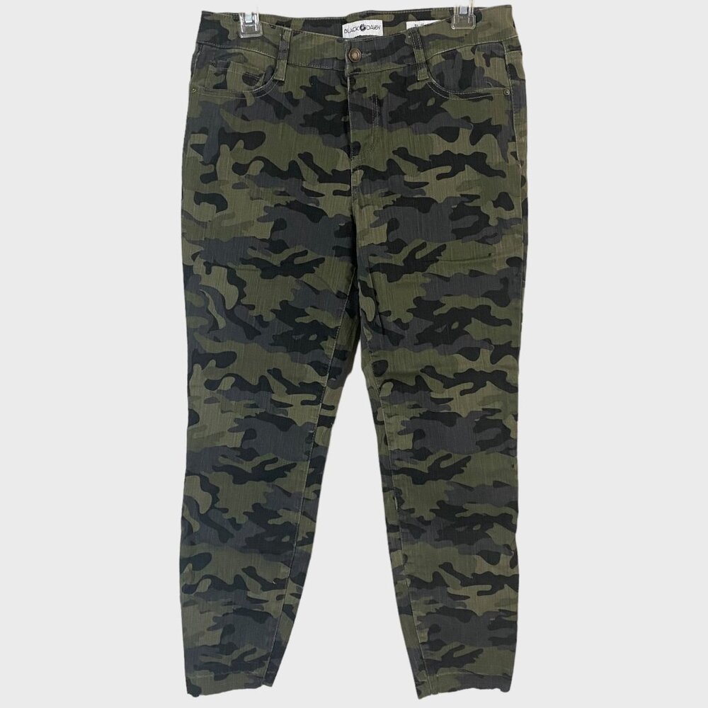 Black Daisy Billie Skinny Camo Jeans Women's Size 30 Army Green Mid-Rise Raw Hem